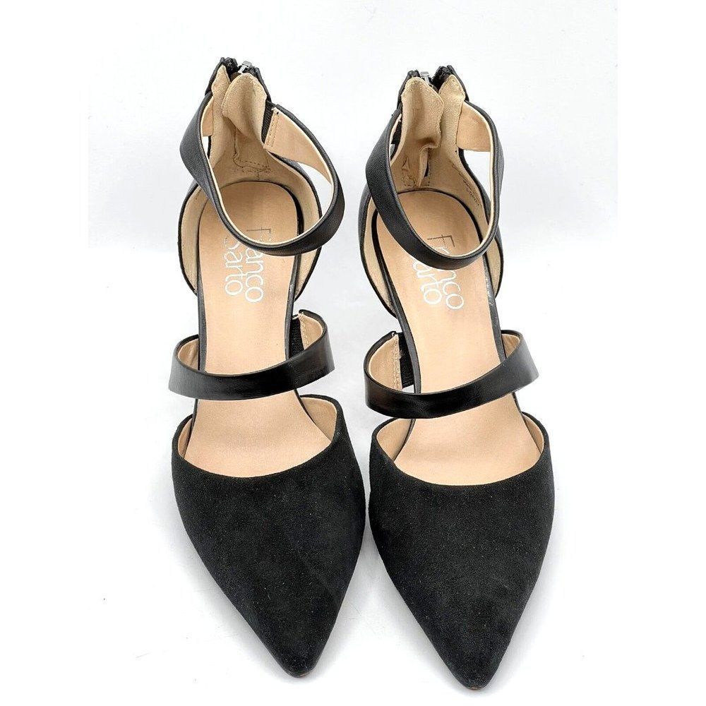 Franco Sarto Davey Pumps Black Suede Pointed Toe Strap Heels Women's Size 6.5 M - Picture 3 of 9